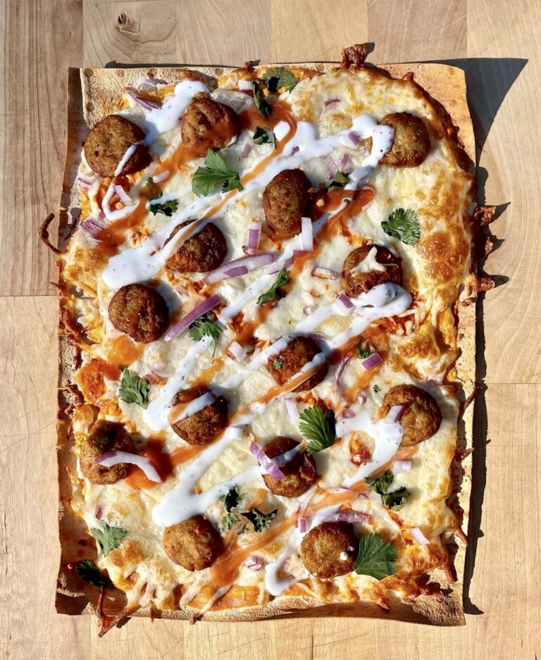 Buffalo Chicken Meatball Pizza