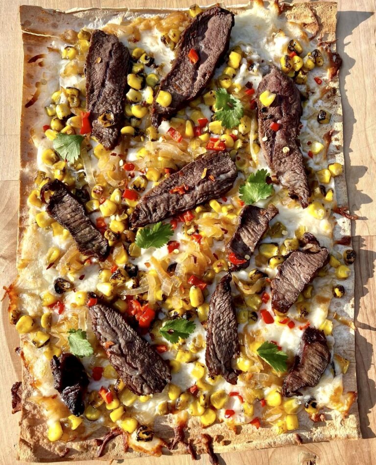 Steak, Corn & Caramelized Onion Pizza