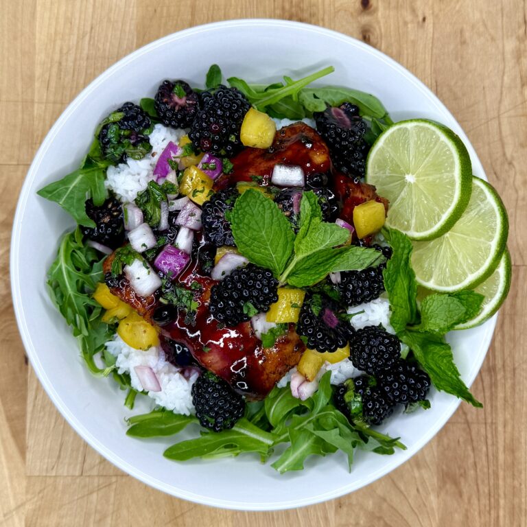 Blackberry Mojito Salmon & Rice Bowl (Air Fryer Recipe)