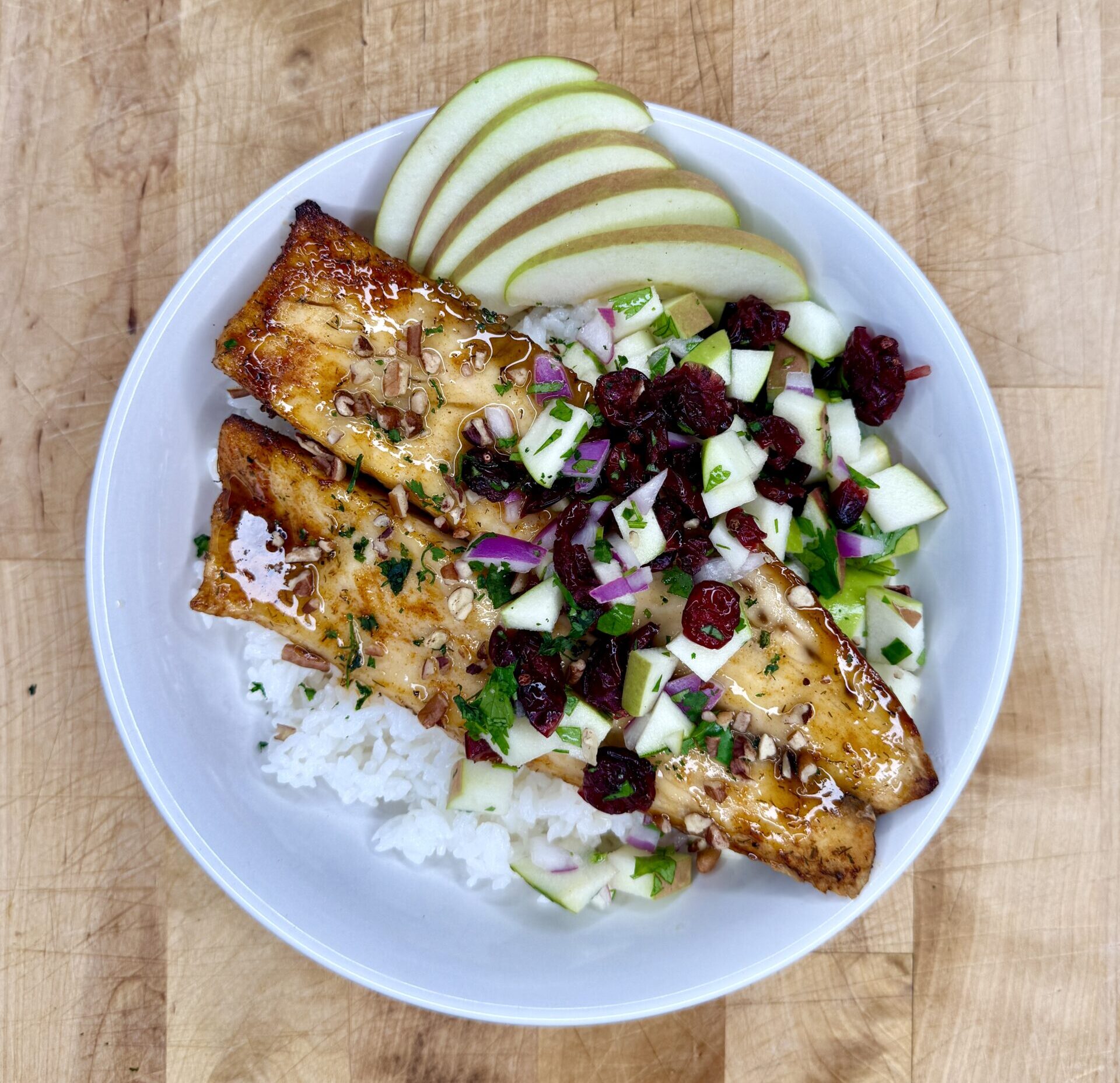 Air-Fried Cobia with Honey-Balsamic Glaze and Apple-Cranberry Salsa – A Healthy, Fall-Inspired Dinner