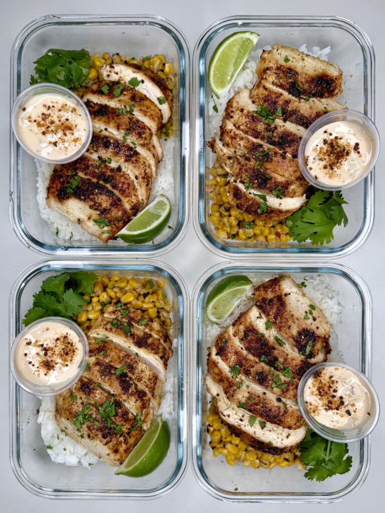 Creamy Queso Street Corn Chicken Bowls (Easy Meal Prep)