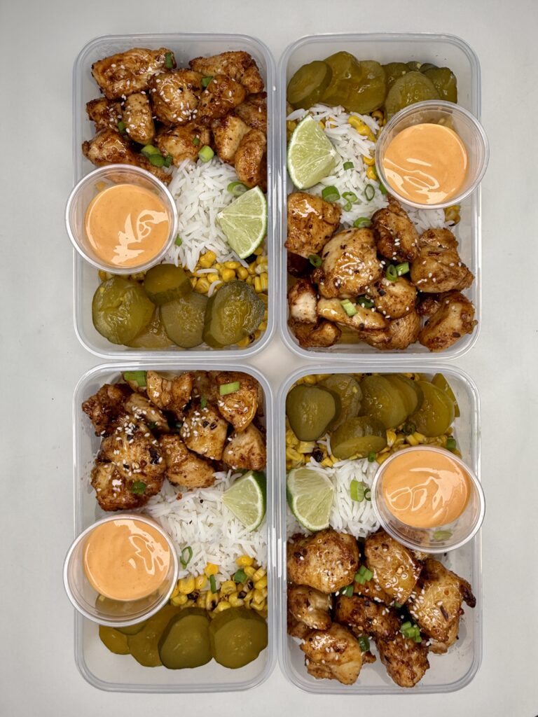 Sweet and Sticky Hot Honey Chicken Meal Prep Bowls
